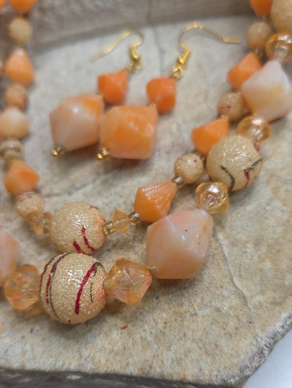 Gold-Tone Peach Beaded Necklace & Earrings Set - Picture 5 of 6